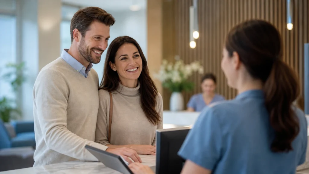 Couple checking in at FIRM fertility clinic reception in Jacksonville